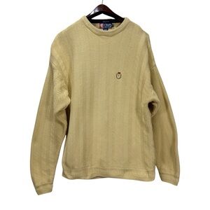 Vintage Chaps Ralph Lauren XXL Cotton Sweater Beige Tan Herringbone knit Crest